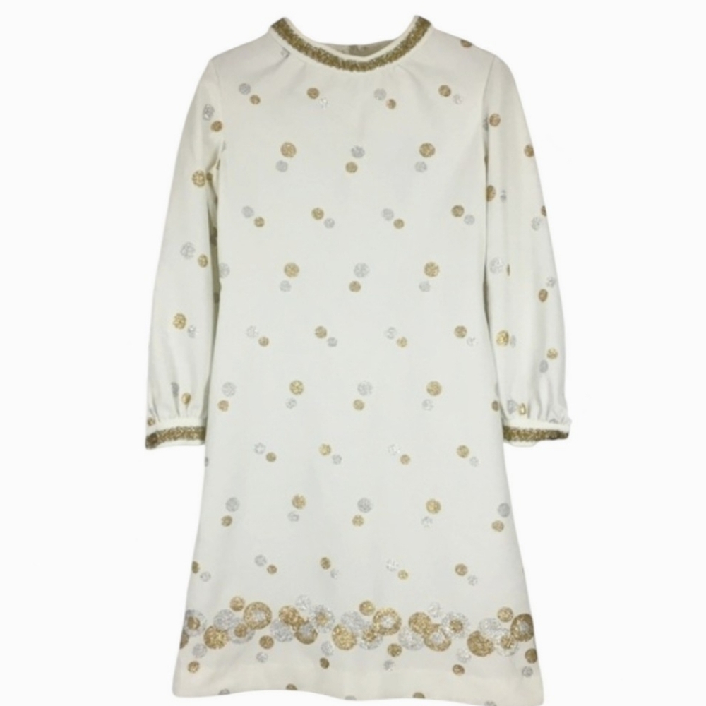 1960s Metallic Gold Silver Circles Polka Dots Space Age Mod Go Go Dress Medium